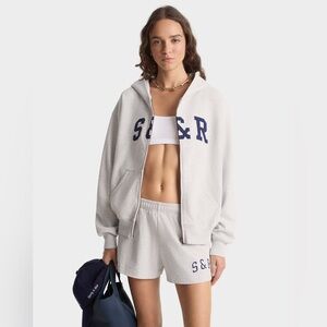 Sporty & Rich S&R Ivy Zip Hoodie in Heather Gray Navy